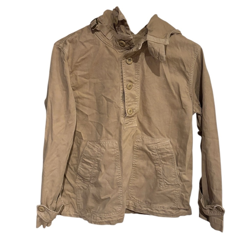 J. Crew Vintage Anorak Khaki Hooded Quarter Button Up Drawstring Waist Size XS